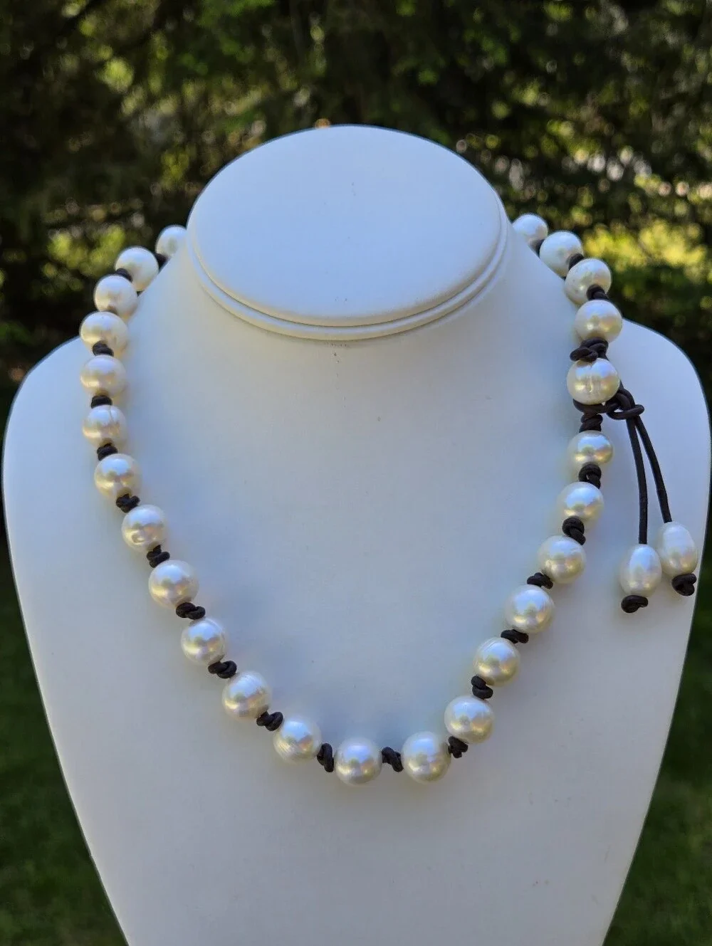 Artisan Fresh Water Pearl Necklace with Dark Brown Cord